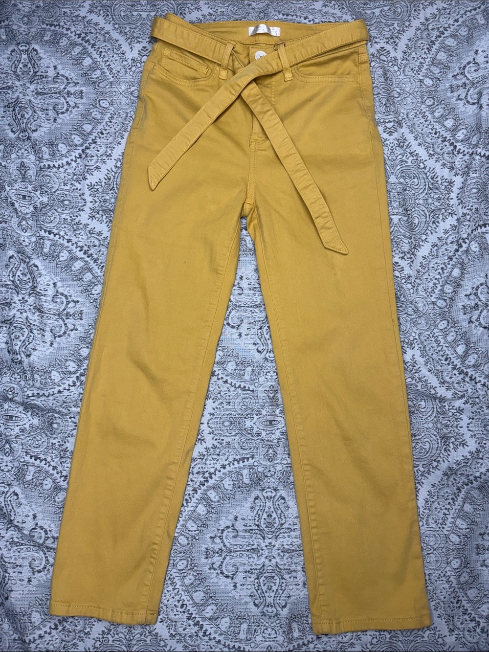 LC Lauren Conrad Mustard Yellow High Rise Straight Leg Pants with Belt - 8